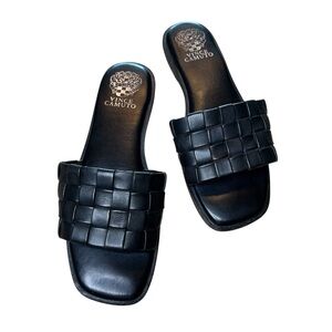 Vince Camuto Black Leather Woven Pattern Nanchia Slide Sandals, Women’s 9
